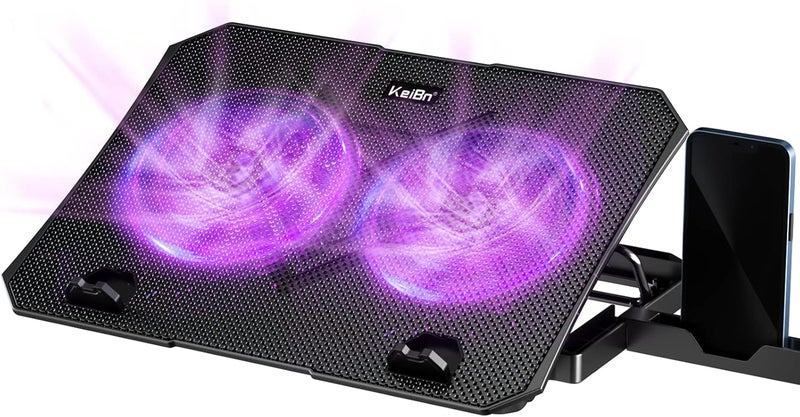 KeiBn Upgrade Laptop Cooling Pad, Laptop Cooler 2 Fans for 10-15.6 Inch Laptops, 5 Height Stands, 2 USB Ports (S039-Purple) - Image 1
